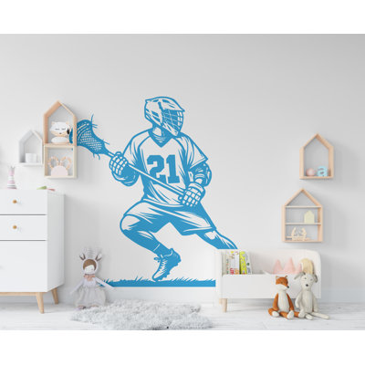 Décalcomanie murale de joueur de crosse autocollant de sport pour enfants autocollant mural personnalisé en vinyle pour chambre de garçon chambre de bébé chambre d'enfant cadeaux 548RS