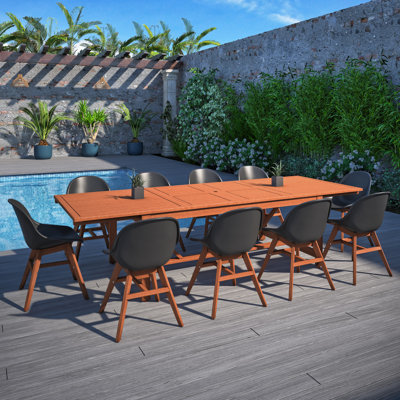 Anautica 10 - Person Eucalyptus Solid Wood Patio Dining Set Extendable Rectangular Table
