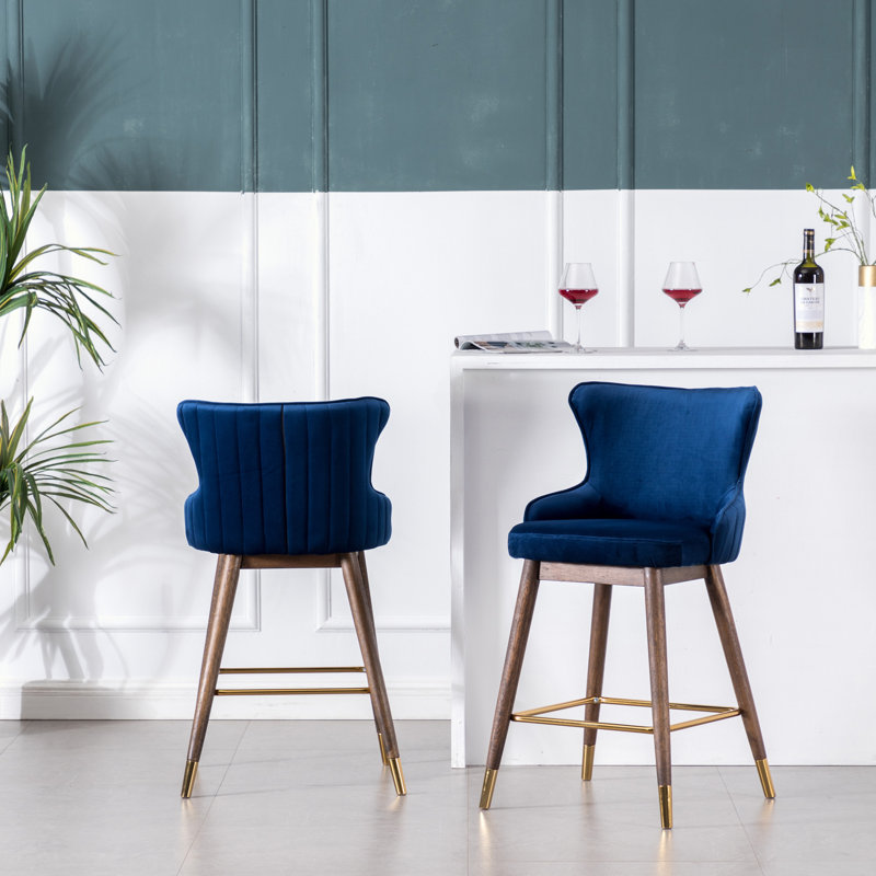 Ensemble de 2 tabourets de bar rembourrés, Polyester - Bleu marine