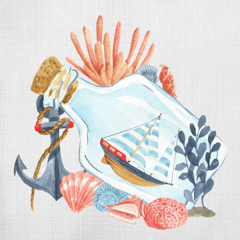 Nautical Sea Life_130 - Coussin décoratif en polyester, H 20 po x l 20 po