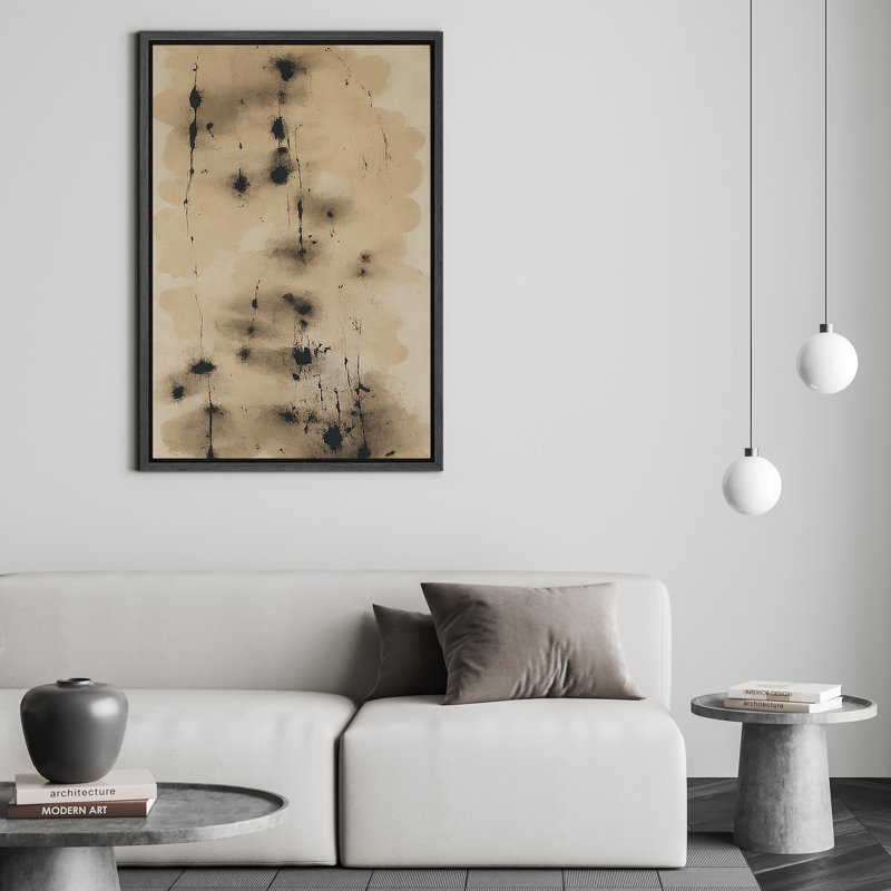 Reproduction d'art sur toile - Fleurs abstraites rétro, décor neutre pour salon, H 24 po x l 16 po, Toile tendue, Noir