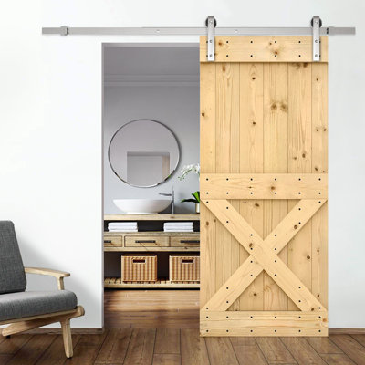 84'' Solid Wood Paneled Unfinished without Installation Hardware Kit Barn Door