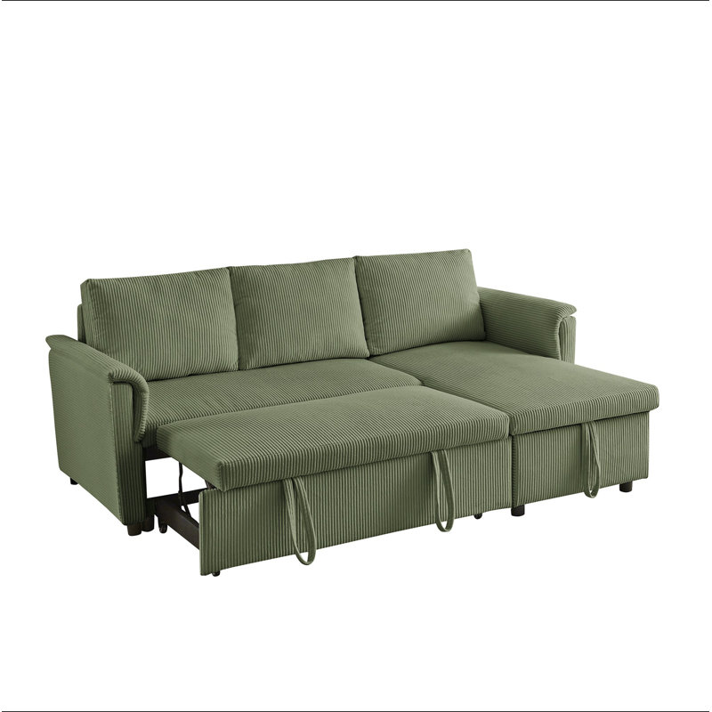 Canapé-causeuse avec méridienne et canapé-lit modulaire en L avec méridienne et rangement, Vert