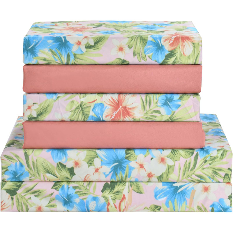 Elegant Comfort Softest And Coziest 6-Piece Sheet Set - 1500 Premium Hotel Quality Microfiber - Deep Pocket, Wrinkle Resistant 6-Piece Floral Magnolia Pattern Bed Sheet Set,