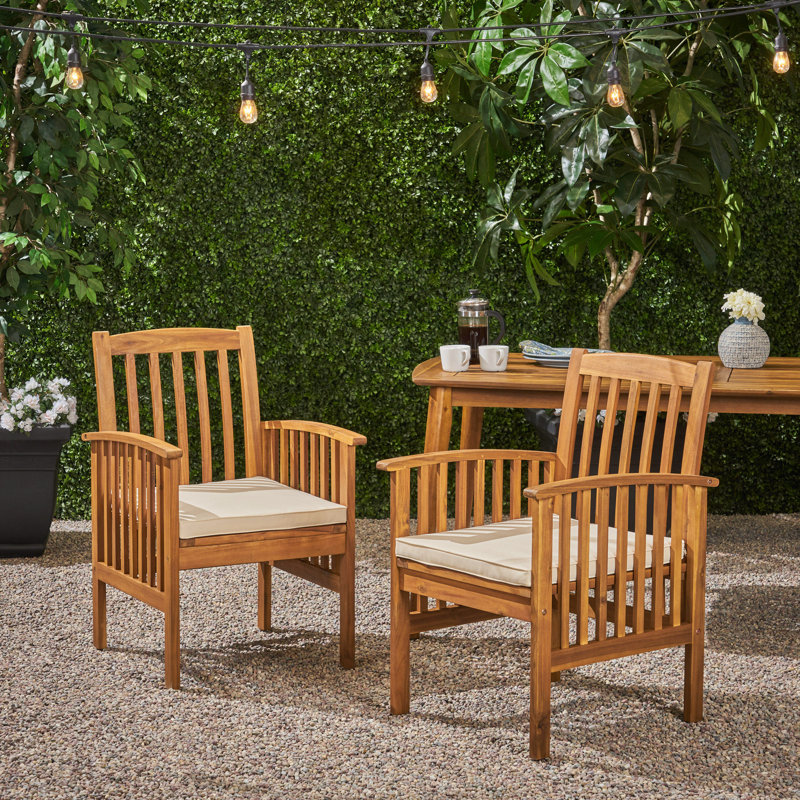 Chaise de patio en acacia avec coussin, Structure brune patine / coussin crème
