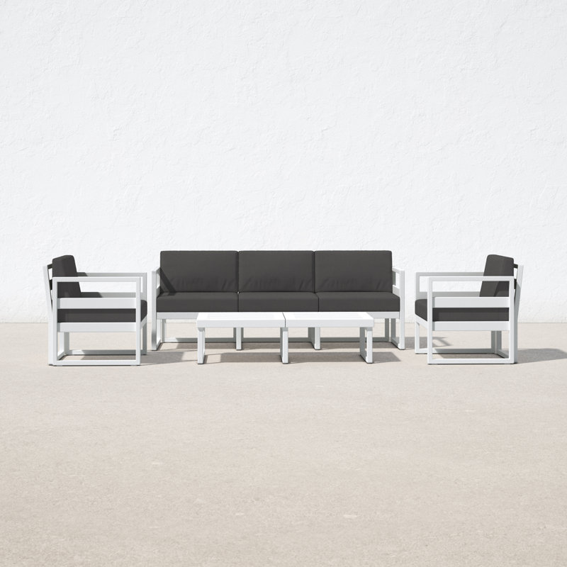 Lane 5 - Person Patio Conversation Set with Cushions, Canvas Charcoal Sunbrella® Canvas, White