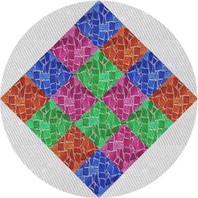 Tapis géométrique brun / bleu / rose