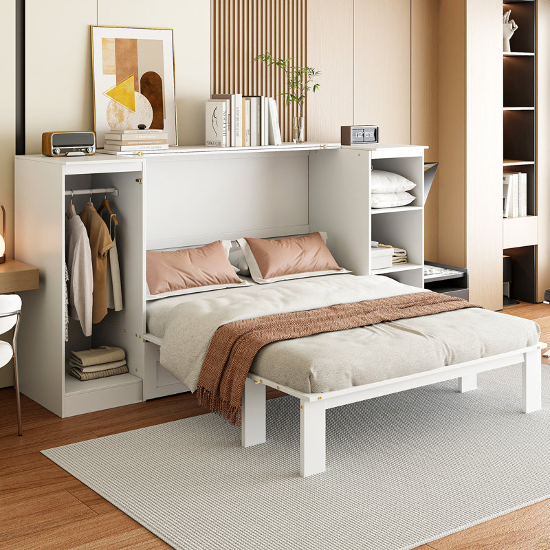 Lit escamotable simple avec tablettes de chevet et garde-robe