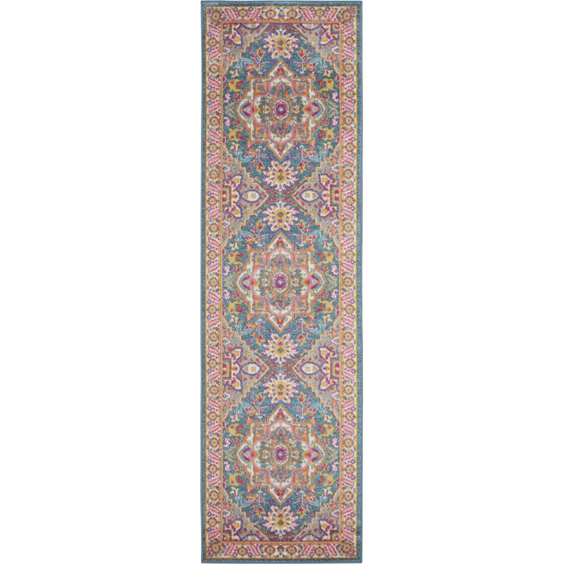 Tapis bleu sarcelle Augusta, Tapis de couloir 2 pi 2 po x 10 pi