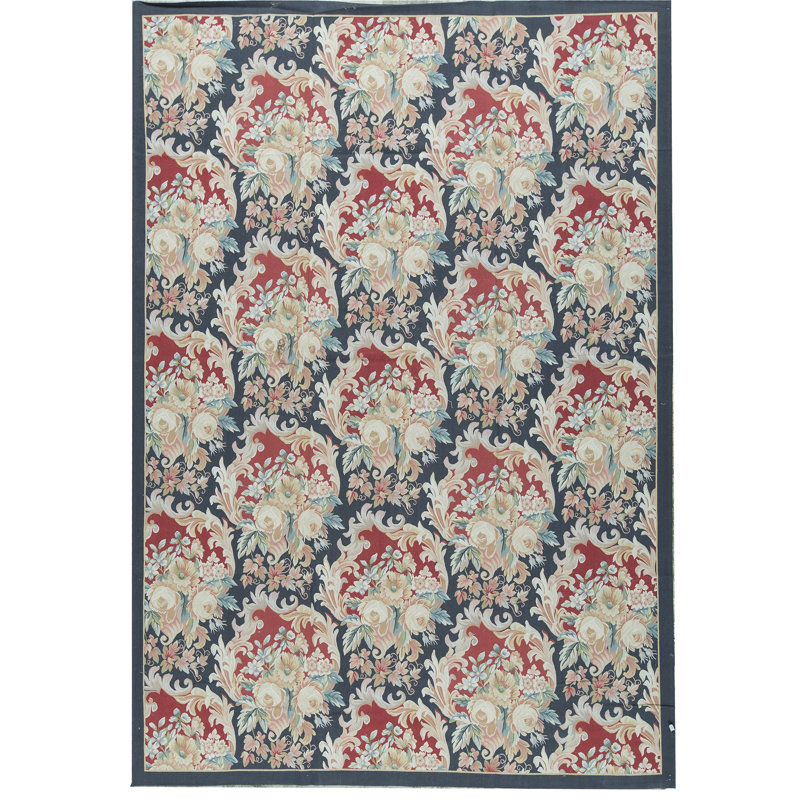 Tapis bleu marine et rouge noué à la main de haute qualité