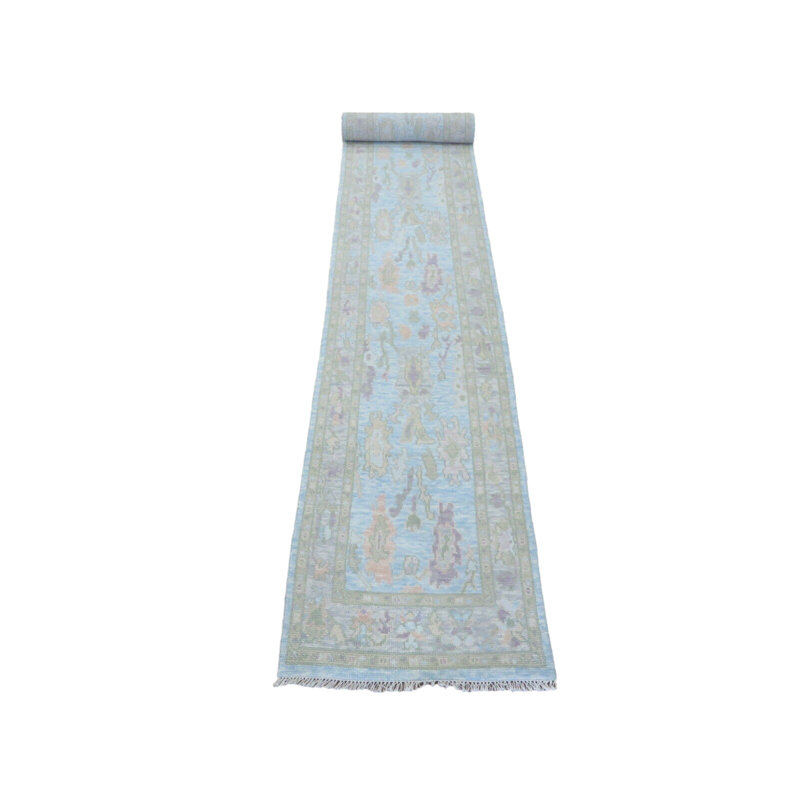 Tapis de couloir oriental bleu ciel moderne noué à la main 3 po 2 x 14 po G12316