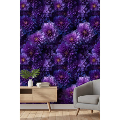 Floral Wallpaper Purple Elegant Wall Mural