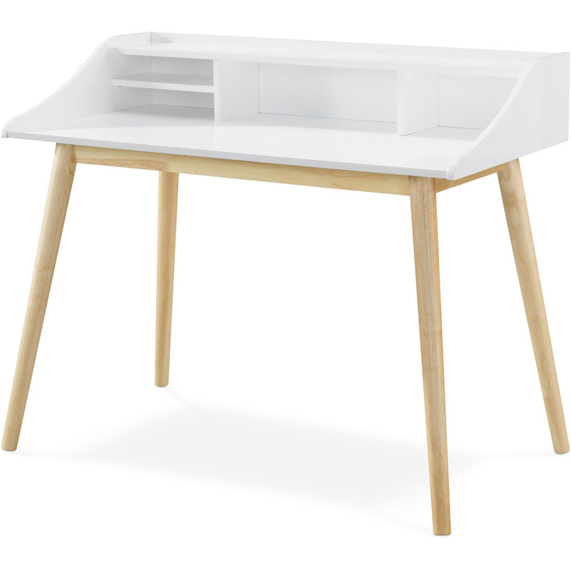 Alton Mid-Century Modern White Writing Desk with Flared Legs
