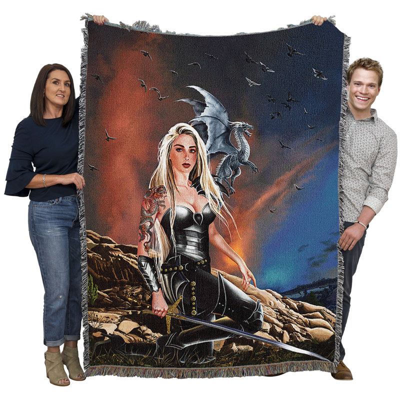 Pure Country Weavers Bradamante, Lady of Steel with Dragon Blanket by Nene Thomas - Gift Fantasy Tapestry Throw Woven from Cotton - Made in The USA (72x54)