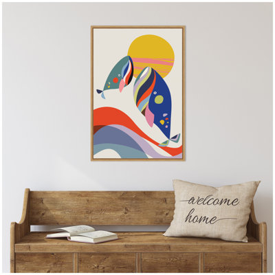 «Retro Coastal Mom and Baby Whales» par Rachel Lee 3 Birdies Studio, reproduction d'art sur toile encadrée