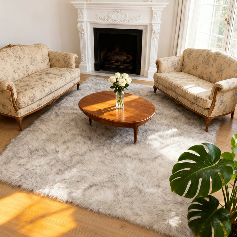Plush Faux Sheepskin White Rug, Rectangle 8' x 10'