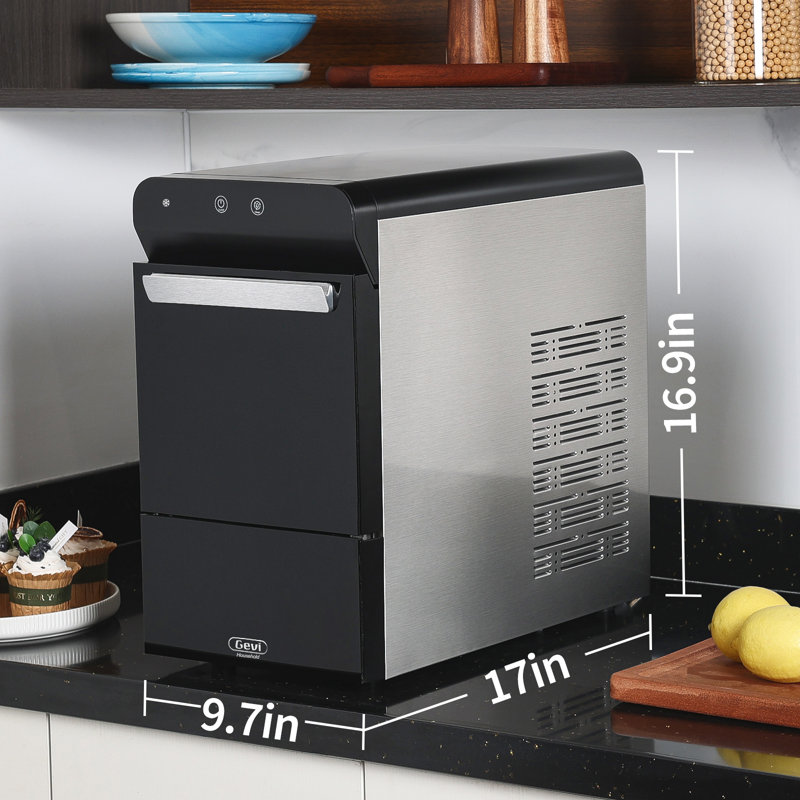 Gevi Household V2.0 Countertop Nugget Ice Maker With Viewing Window Self Cleaning Pellet Ice Machine Open And Pour Water Refill Stainless Steel Housing Fit Perfectly Under Wall Cabinet Black