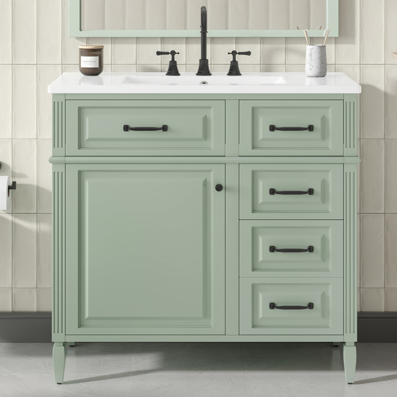 Meuble-lavabo autoportant avec tiroirs et tablette, Vert