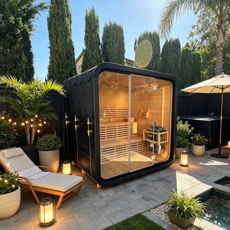 Smartmak® Outdoor Steam Sauna for 4 Person, Canadian Helmock Saunas Spa, Traditional Barrel Wooden Sauna with ETL-Certified 6KW Stove, 0-195℉ (82.68”x 70.87”x 86.61”,Helmock)