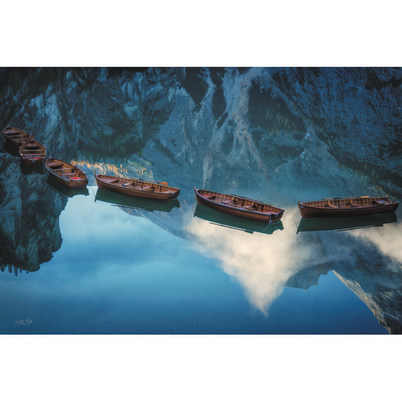 Bateaux de Braies II, H 32 po x l 48 po, Non, Toile avec cadre flottant or
