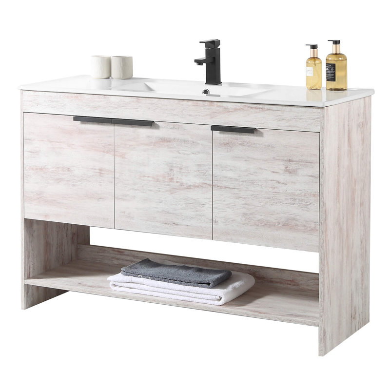 Meuble-lavabo simple 48 po Daénaires, Blanc rustique