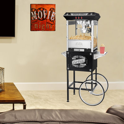 Paducah Popcorn Machine with Cart – 3 Gallon Popcorn Popper – 8oz Kettle, Old Maids Drawer, Warming Tray, and Scoop by Great Northern Popcorn (Black)
