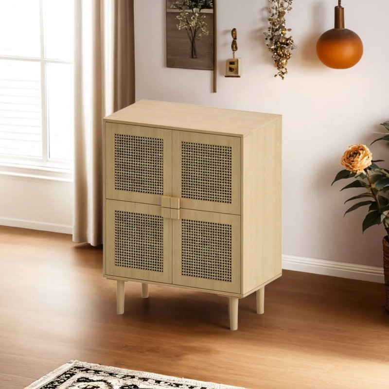 Armoire de rangement 4 portes en maille de rotin