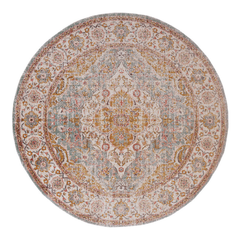 6' Orange Oriental Distressed Round Rug