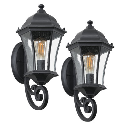 2-Pack Traditional Outdoor Wall Lantern Lights - Metal Sconce Set