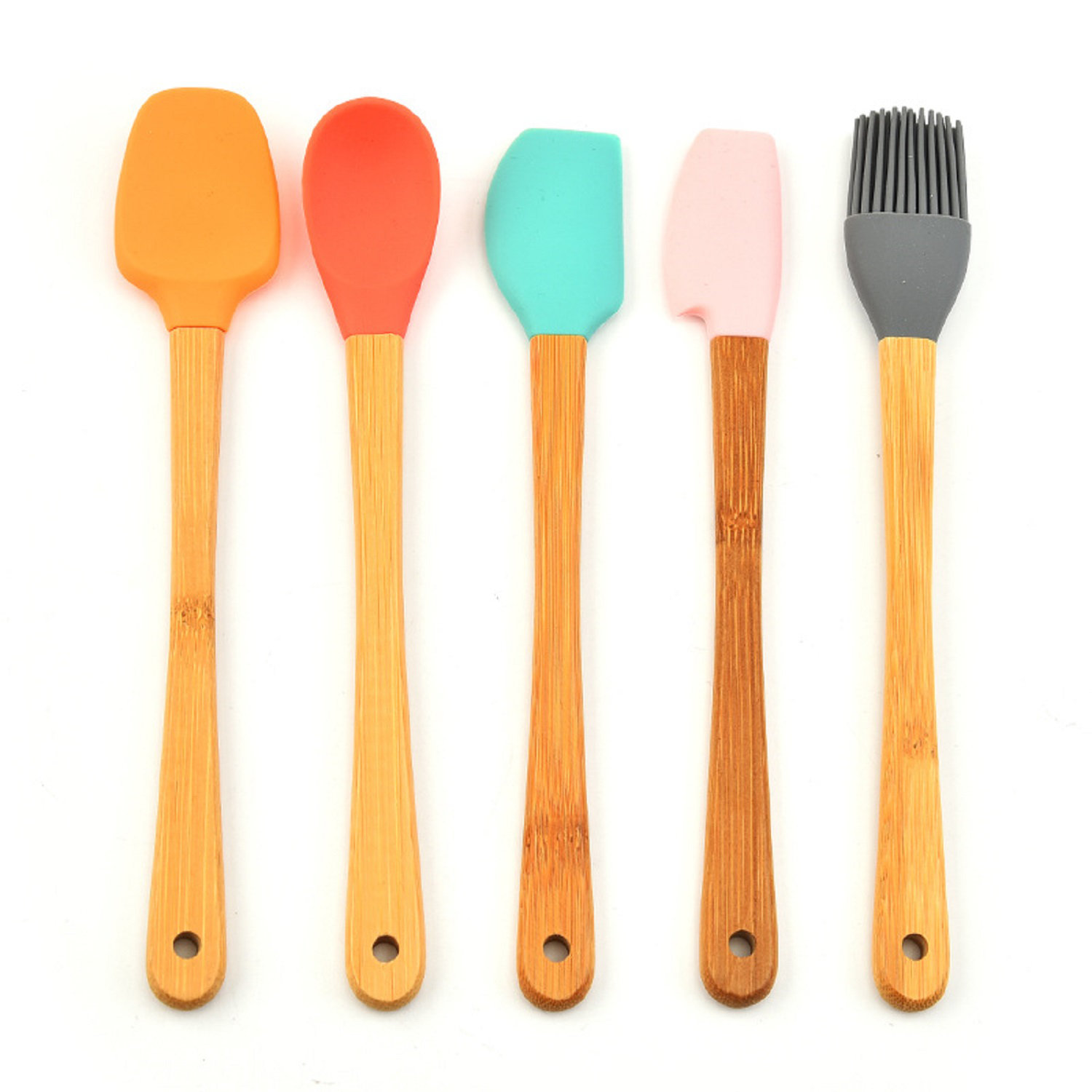 Zulay Kitchen Non-Stick Silicone Utensils Set with Acacia Wood Handles 5 Piece Silicone - Blue