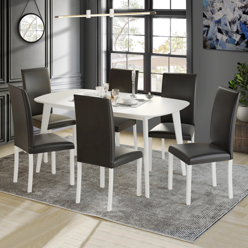Neli 6 - Person Dining Set, White Table With Black Chairs
