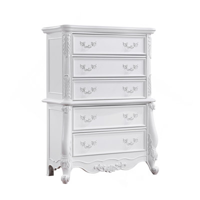 Commode de style champêtre avec détails sculptés, armoire de rangement blanche de luxe pour chambre à coucher et meuble-lavabo