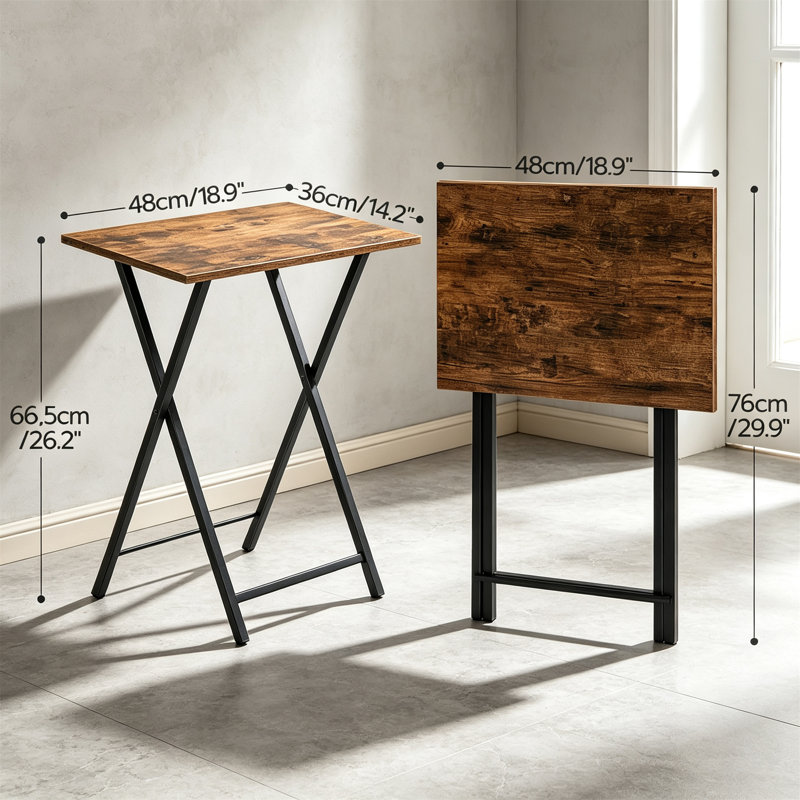 TV Tray Table 2 Set, Rustic Brown + Black