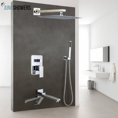 Système de douche mural 10 pouces en nickel brossé avec contrôle thermostatique et douchette