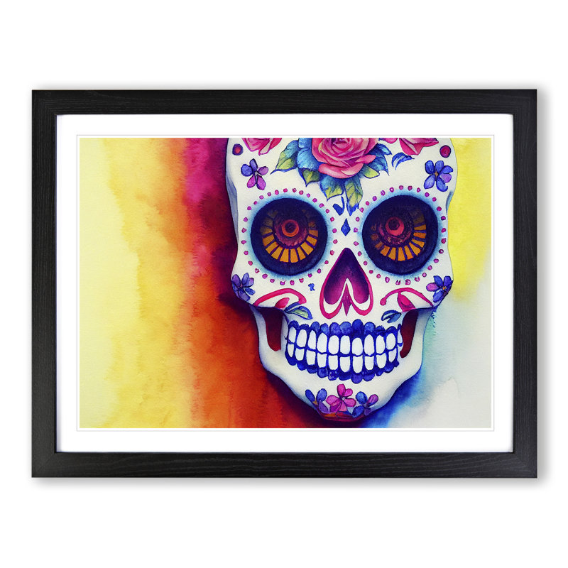 XH1022-9388X Unbelievable Floral Sugar Skull - Single Picture Frame Print, 46cm H x 64cm W x 2cm D, Black