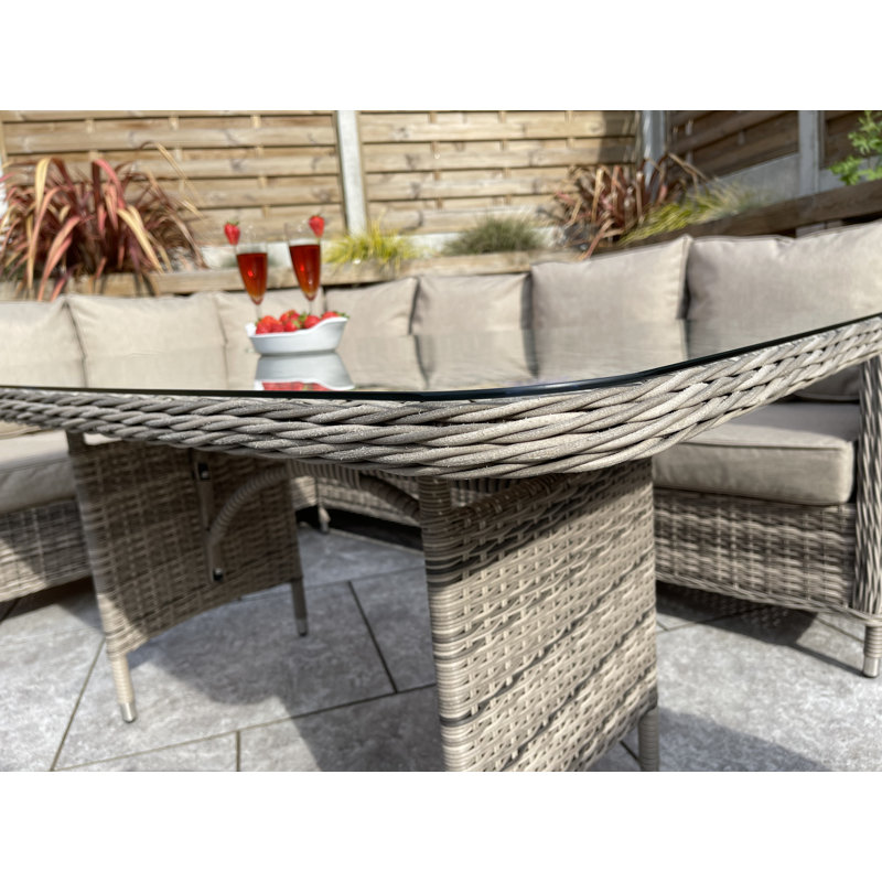 Auberta 9 Seater Rattan Corner Sofa Set, Light Grey/Beige