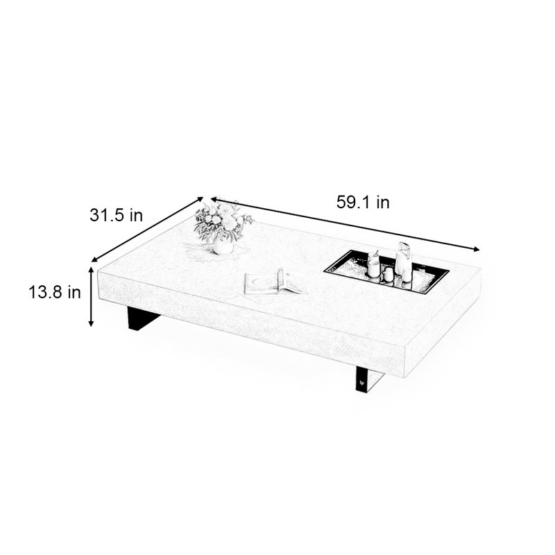 Simple rectangular rock slab floating coffee table, 13.8" H x 59.1" L x 31.5" W