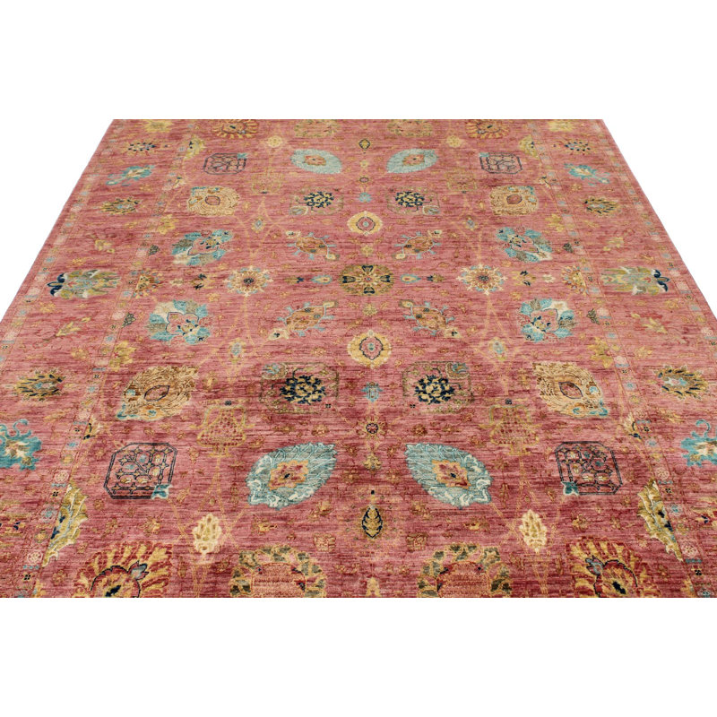 Tapis traditionnel rose et multicolore Anatolian, Rectangle 5 pi 8 po x 9 pi 9 po