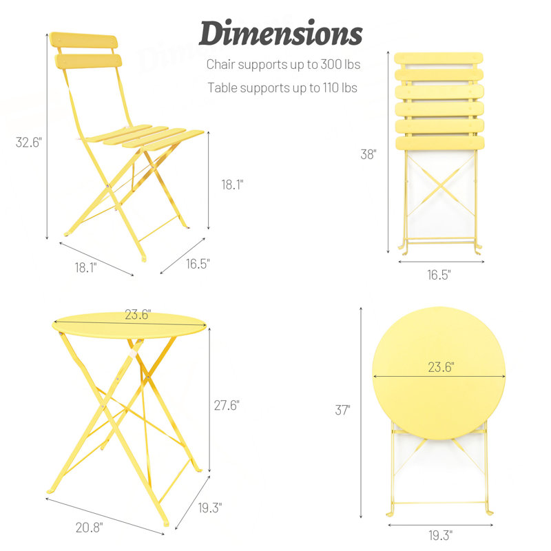 Ensemble de table bistro 3 pièces, Jaune