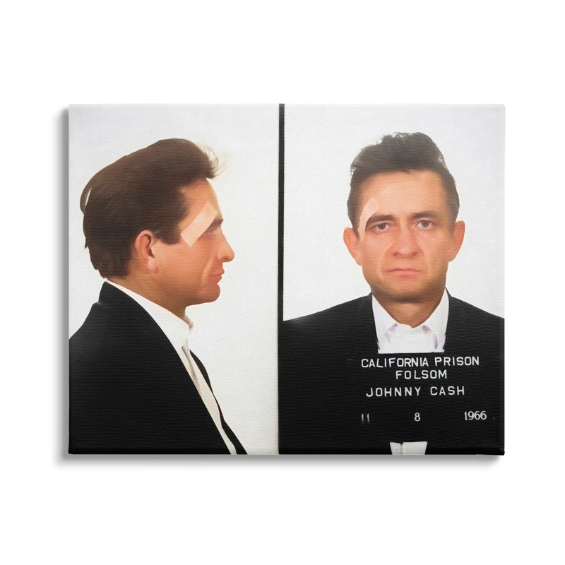 Johnny Cash Prison Mugshot, photographie, conception par Daniel Sproul, L 40 po x H 30 po, Toile tendue