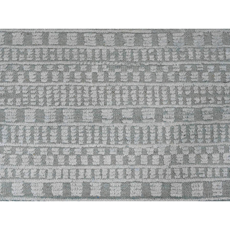 Tapis oriental texturé marocain vert clair 9 pi 7 po x 14 pi 3 po avec motif géométrique tissé à la main, laine douce, ton sur ton
