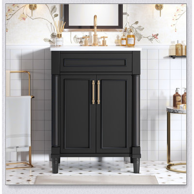 Meuble-lavabo de 24 pouces avec lavabo en céramique intégré, rangement spacieux et conception élégante pour les petites et moyennes salles de bain