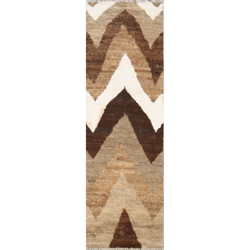 Tapis de couloir marocain unique en laine noué à la main nouvel âge 2 pi 6 po x 7 pi 7 po