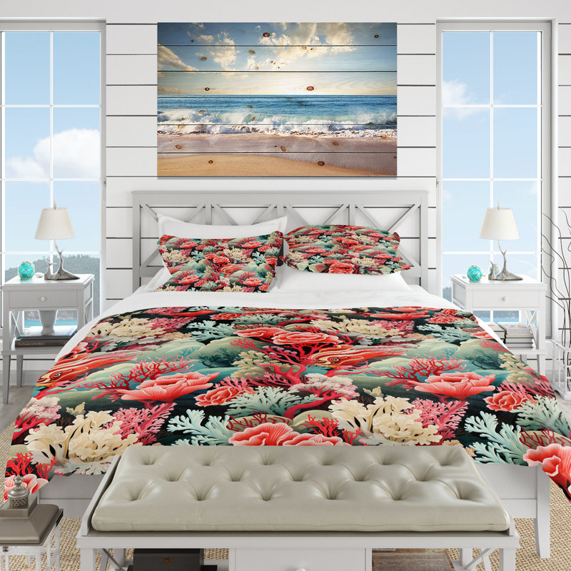 Ensemble de housse de couette rose et bleu corail, Housse de couette simple + 1 taie décorative stan