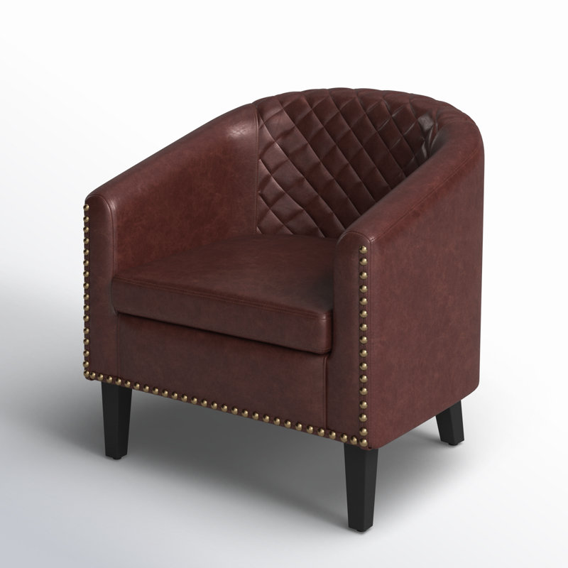 Boney 29" W Stain Resistant Faux Leather Tufted Barrel Chair, Red Performance Faux Leather