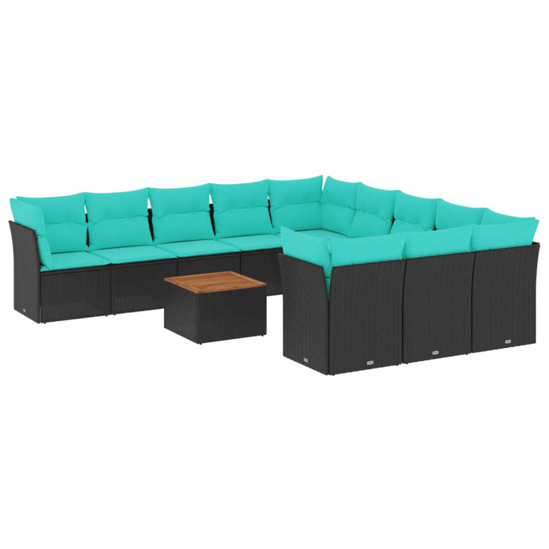 Ensemble de canapé de patio 12 pièces avec coussins en rotin de polyester, Bleu clair, Noir