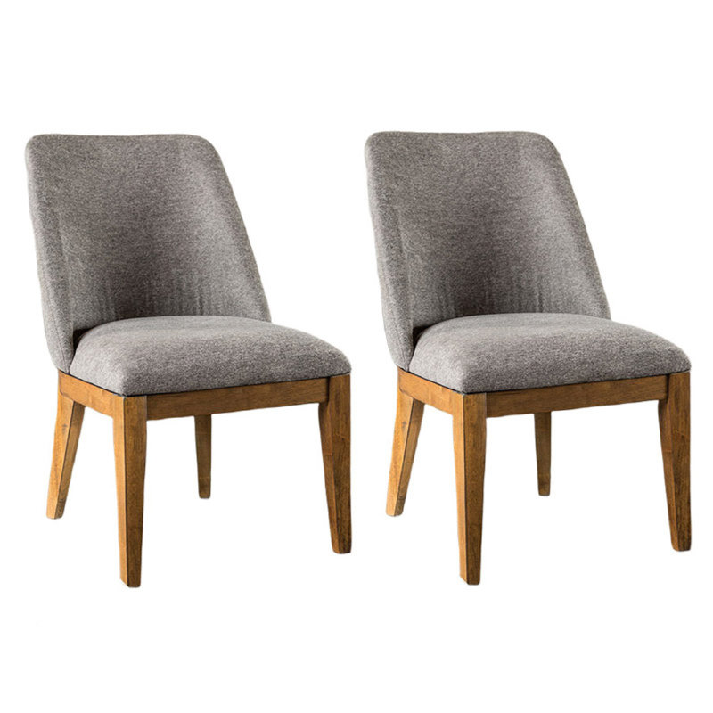 Ensemble de 2 chaises de salle à manger Ramie, à oreilles, bois de châtaignier, tissu gris, Gris