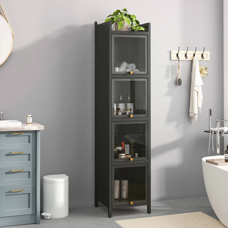 Armoire de porte moderne en verre à quatre niveaux avec rangement à cinq niveaux, pour le hall d'entrée, la salle de bain et la salle à manger