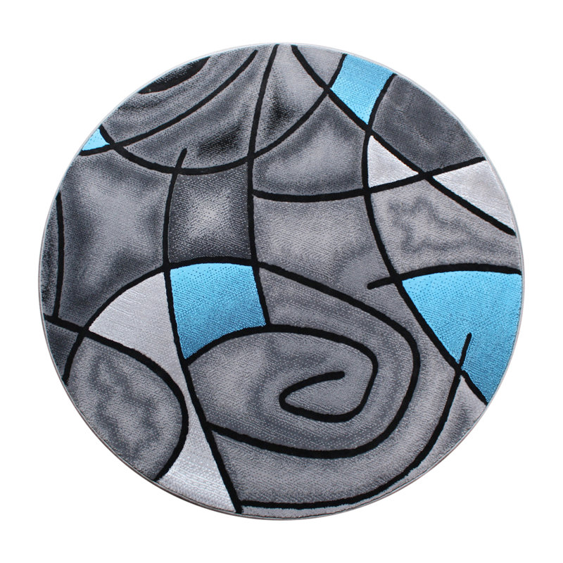 Sioar Blue/Gray Abstract Design Accent Area Rug, Round 6'8"