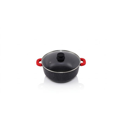 Non-Stick Cast Aluminum Stock Pot With Glass Lid And Silicone Handle Cover